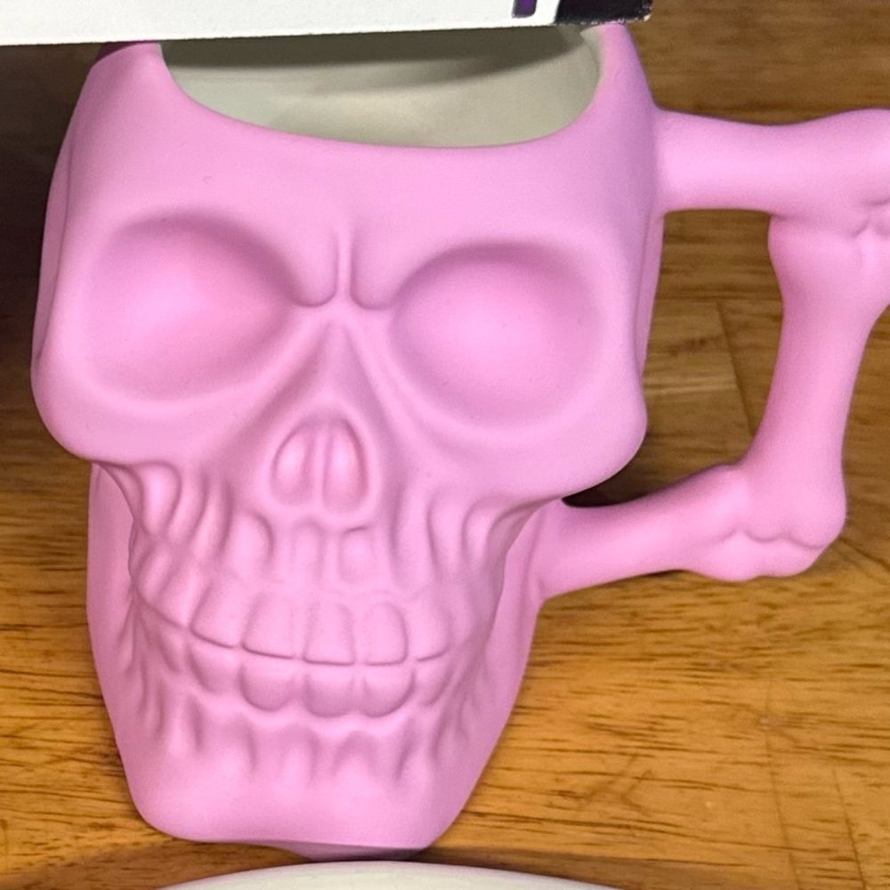 Pick Your Poison Pastel Pink Skull Mug Bone Handle Coffee Mug